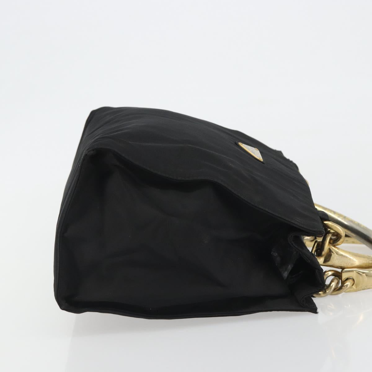 PRADA Hand Bag Nylon Black Gold Auth ar14012 image 4