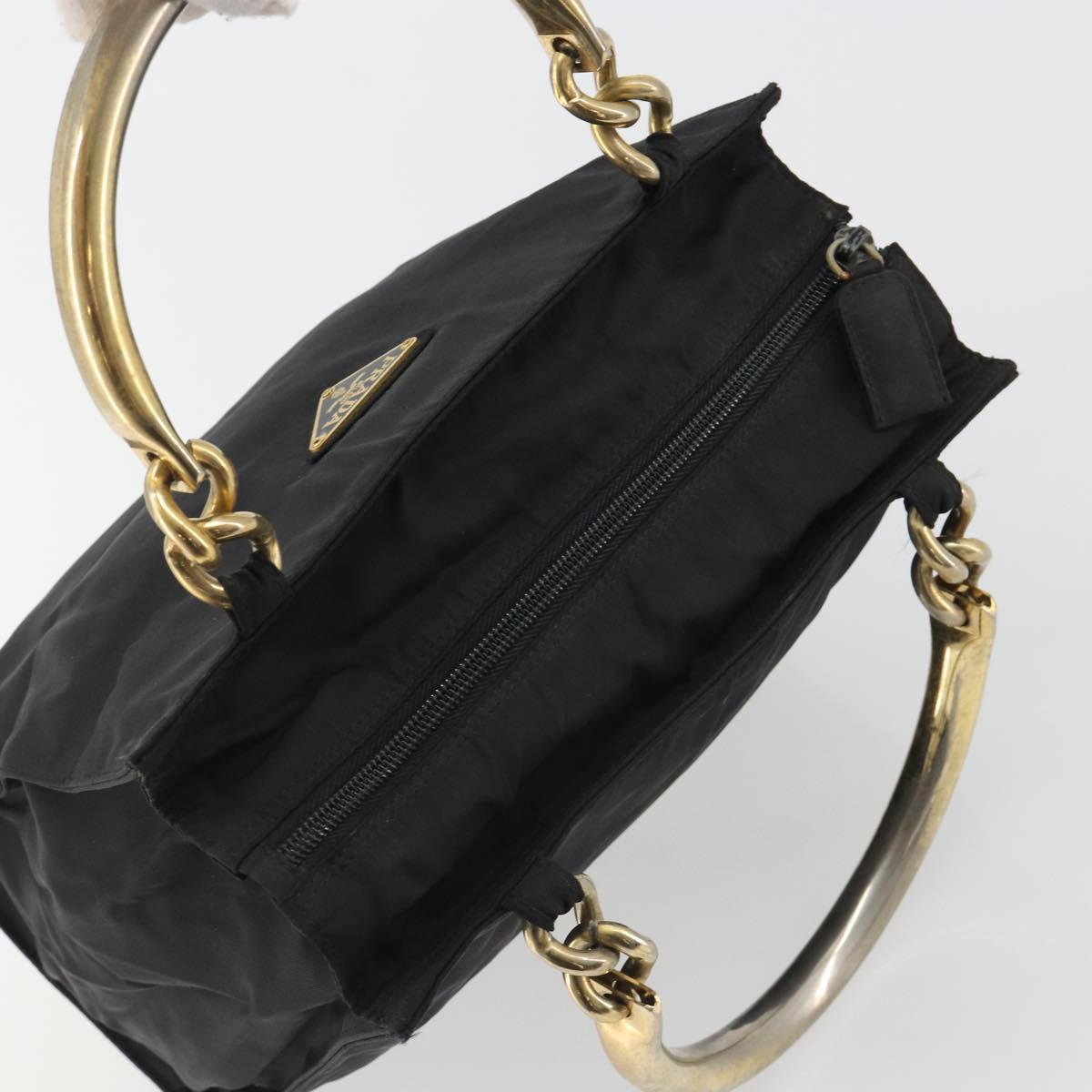 PRADA Hand Bag Nylon Black Gold Auth ar14012 image 6