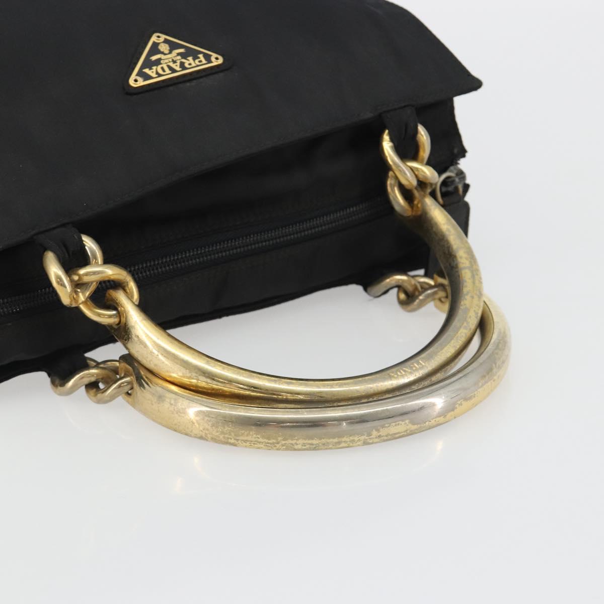 PRADA Hand Bag Nylon Black Gold Auth ar14012 image 7