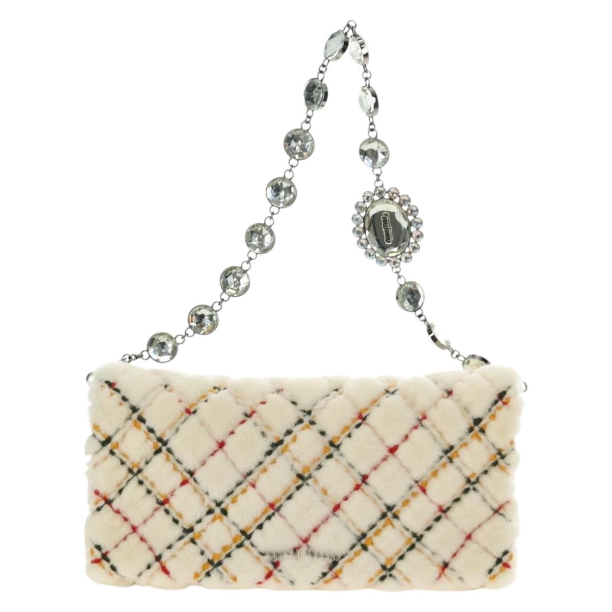 Miu Miu Chain Shoulder Bag Fur White Silver Auth 190605M image 2