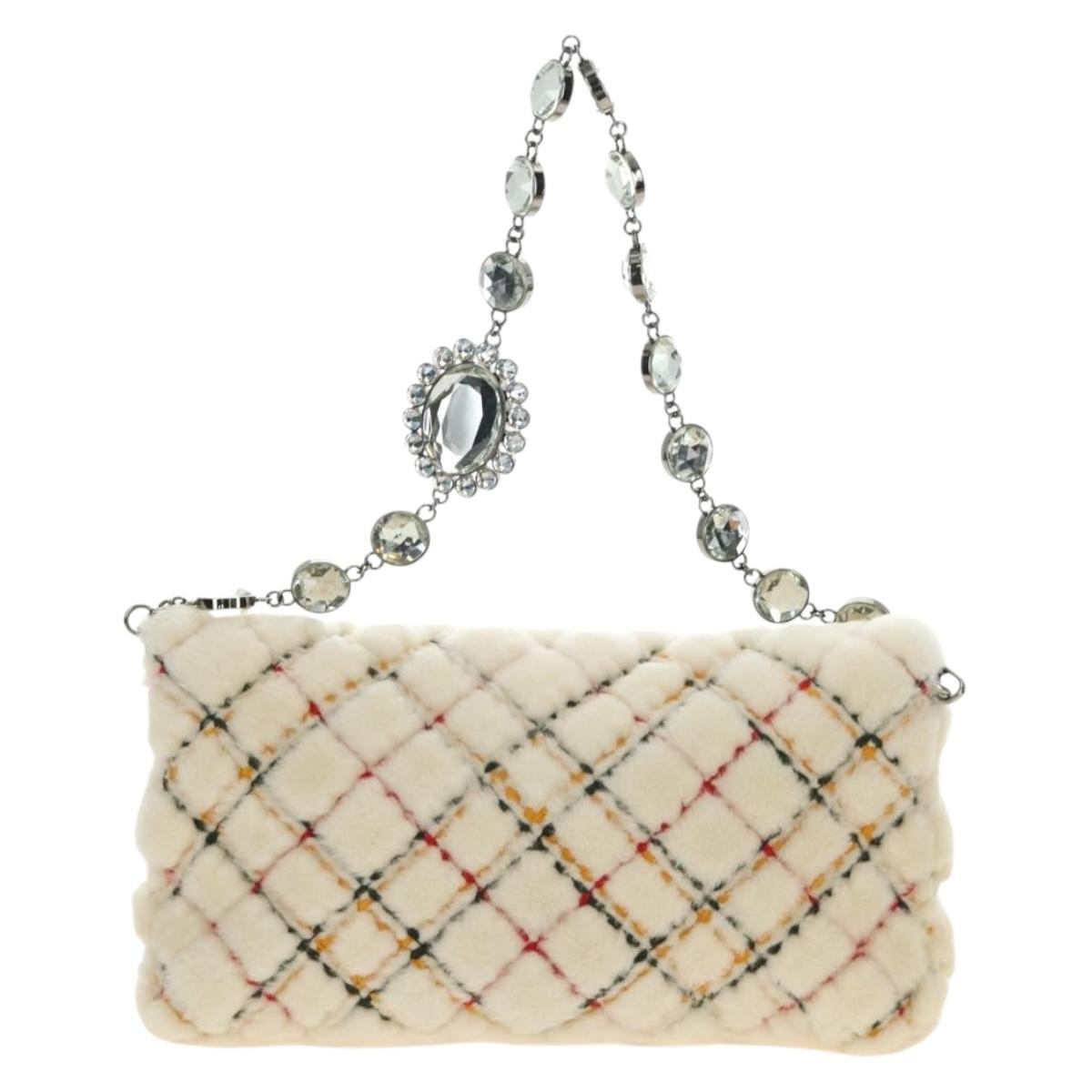 Miu Miu Chain Shoulder Bag Fur White Silver Auth 190605M image 3