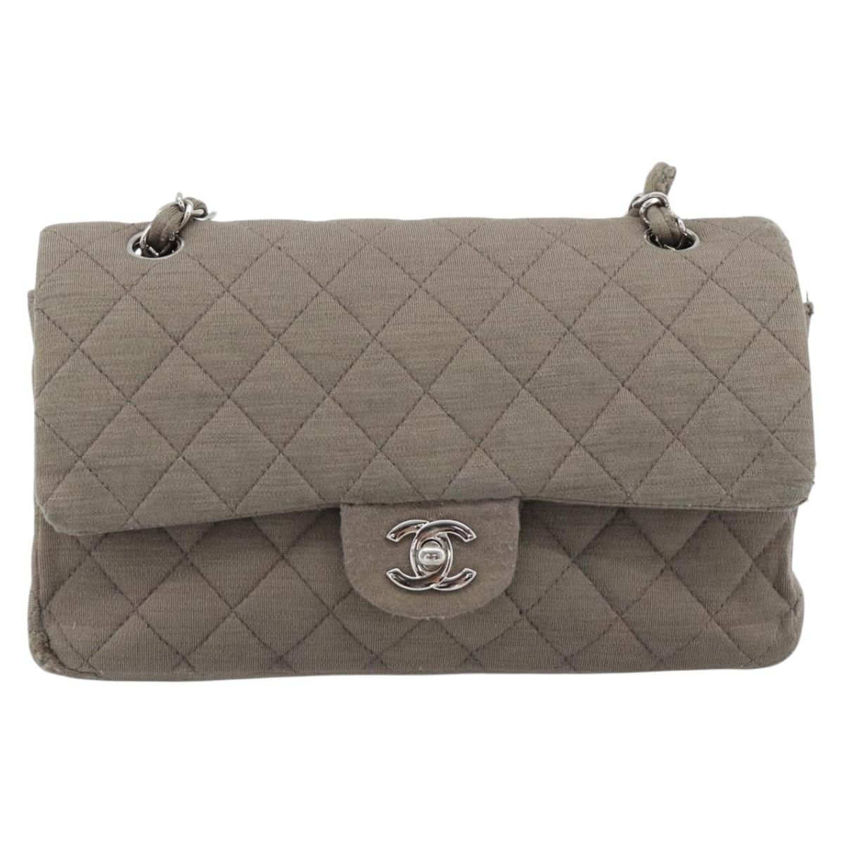 CHANEL Matelasse Chain Shoulder Bag Cotton Gray Silver CC Auth mr2778 image 2