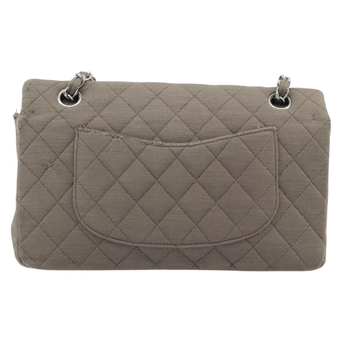 CHANEL Matelasse Chain Shoulder Bag Cotton Gray Silver CC Auth mr2778 image 3