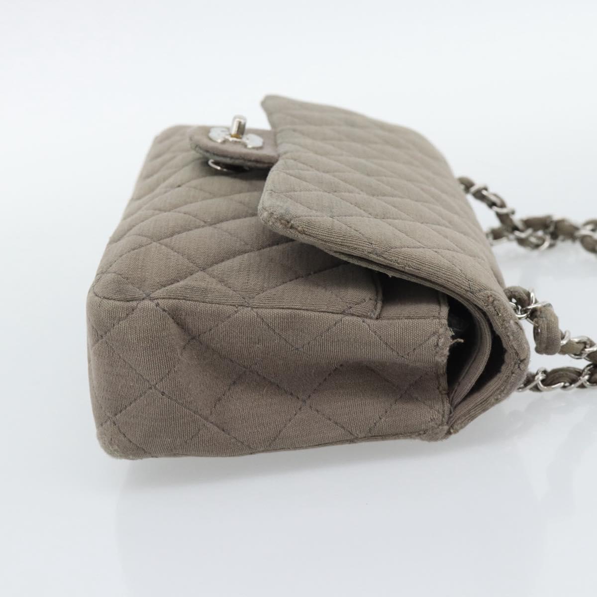 CHANEL Matelasse Chain Shoulder Bag Cotton Gray Silver CC Auth mr2778 image 5