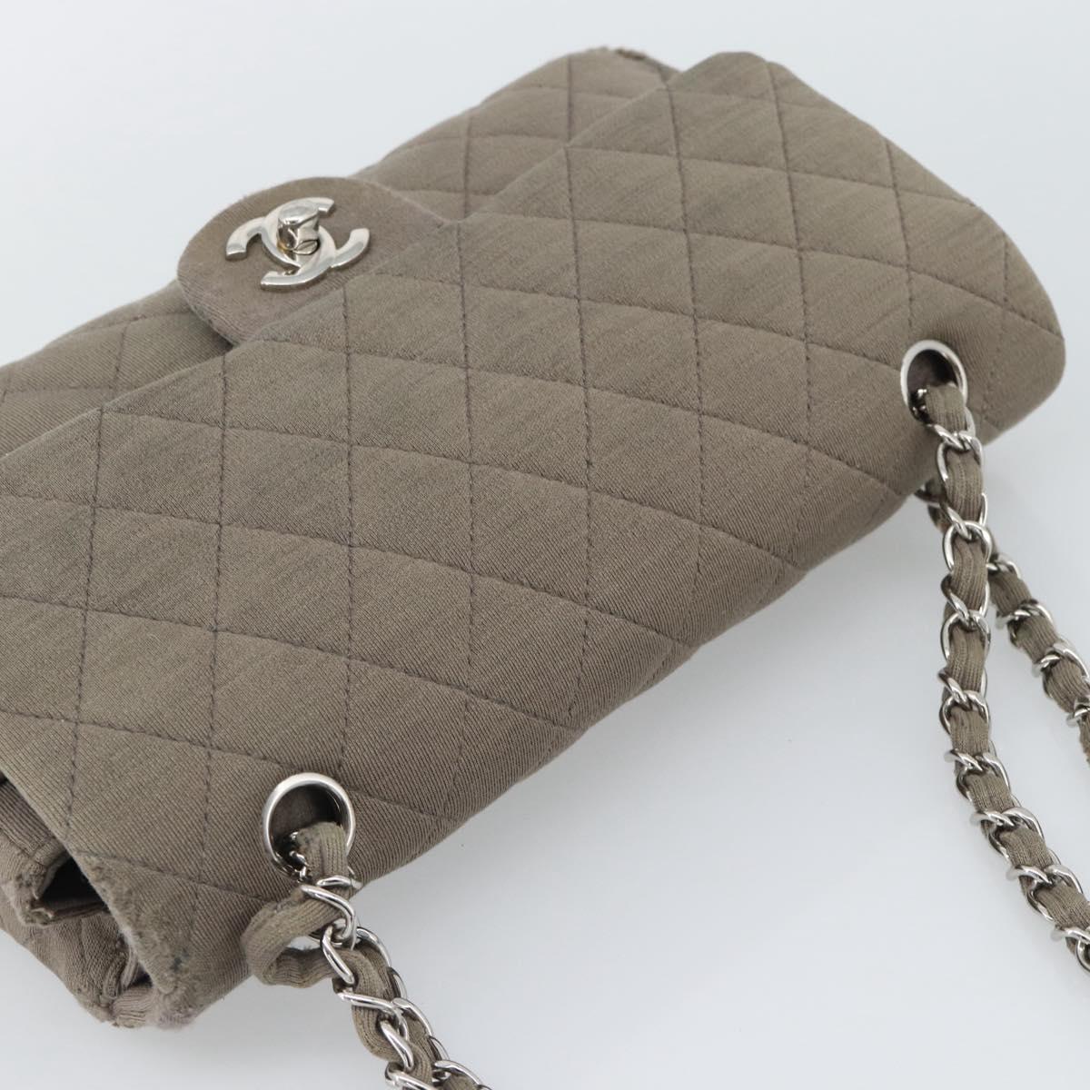 CHANEL Matelasse Chain Shoulder Bag Cotton Gray Silver CC Auth mr2778 image 6