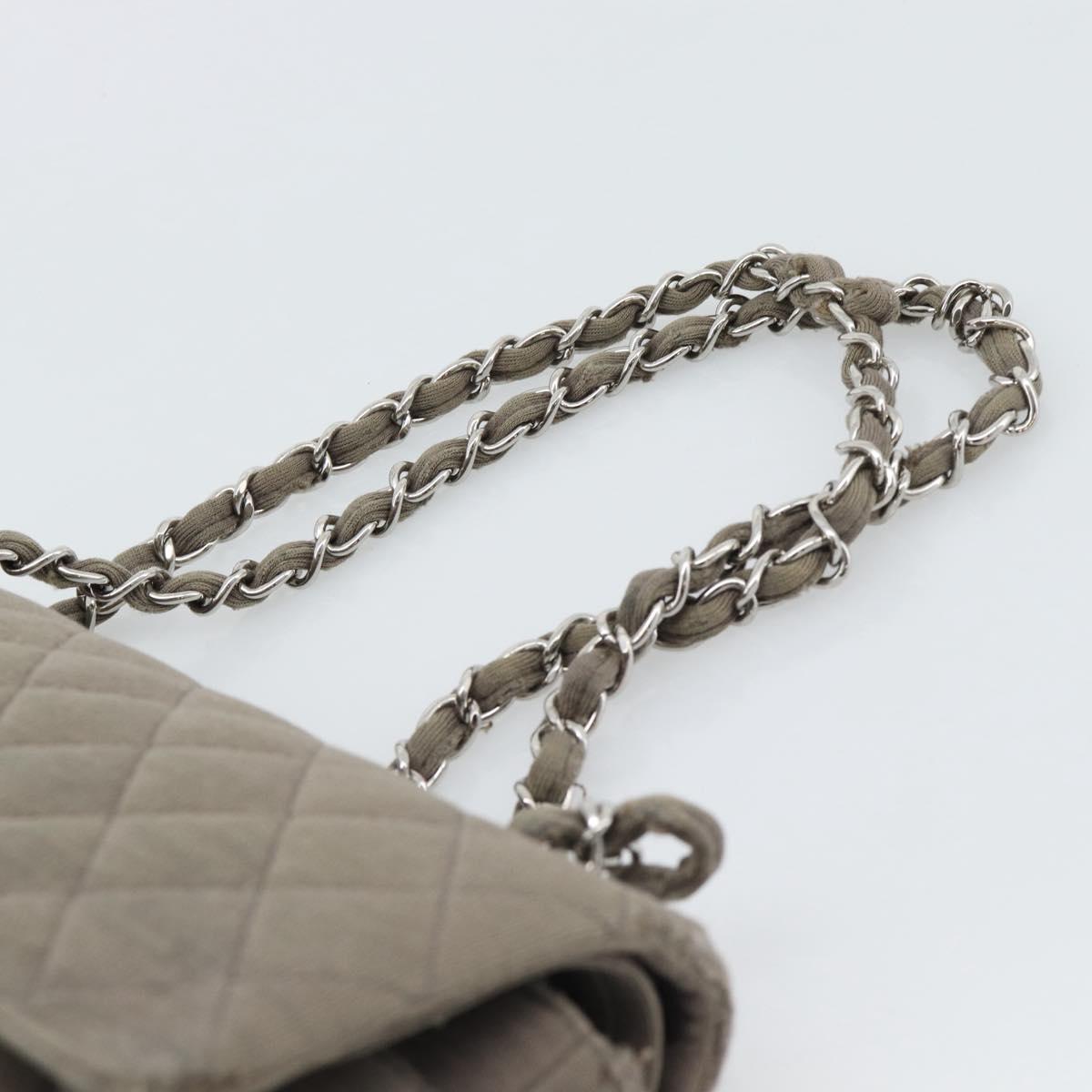 CHANEL Matelasse Chain Shoulder Bag Cotton Gray Silver CC Auth mr2778 image 8