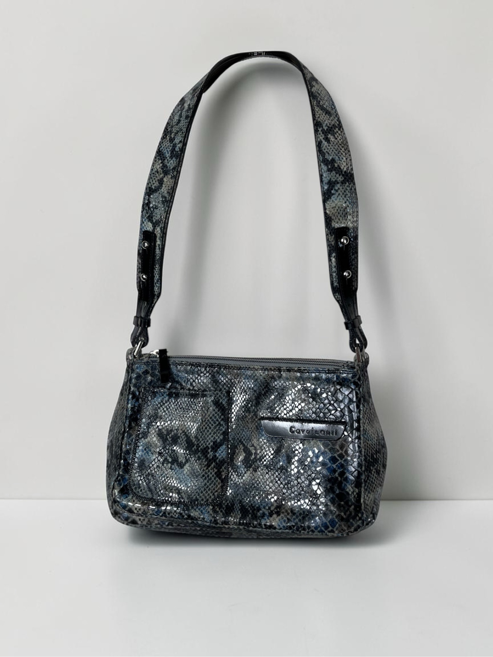 Cavalcanti real Leather mini bag Y2K Schlangenprägung Made in Italy metallic image 2