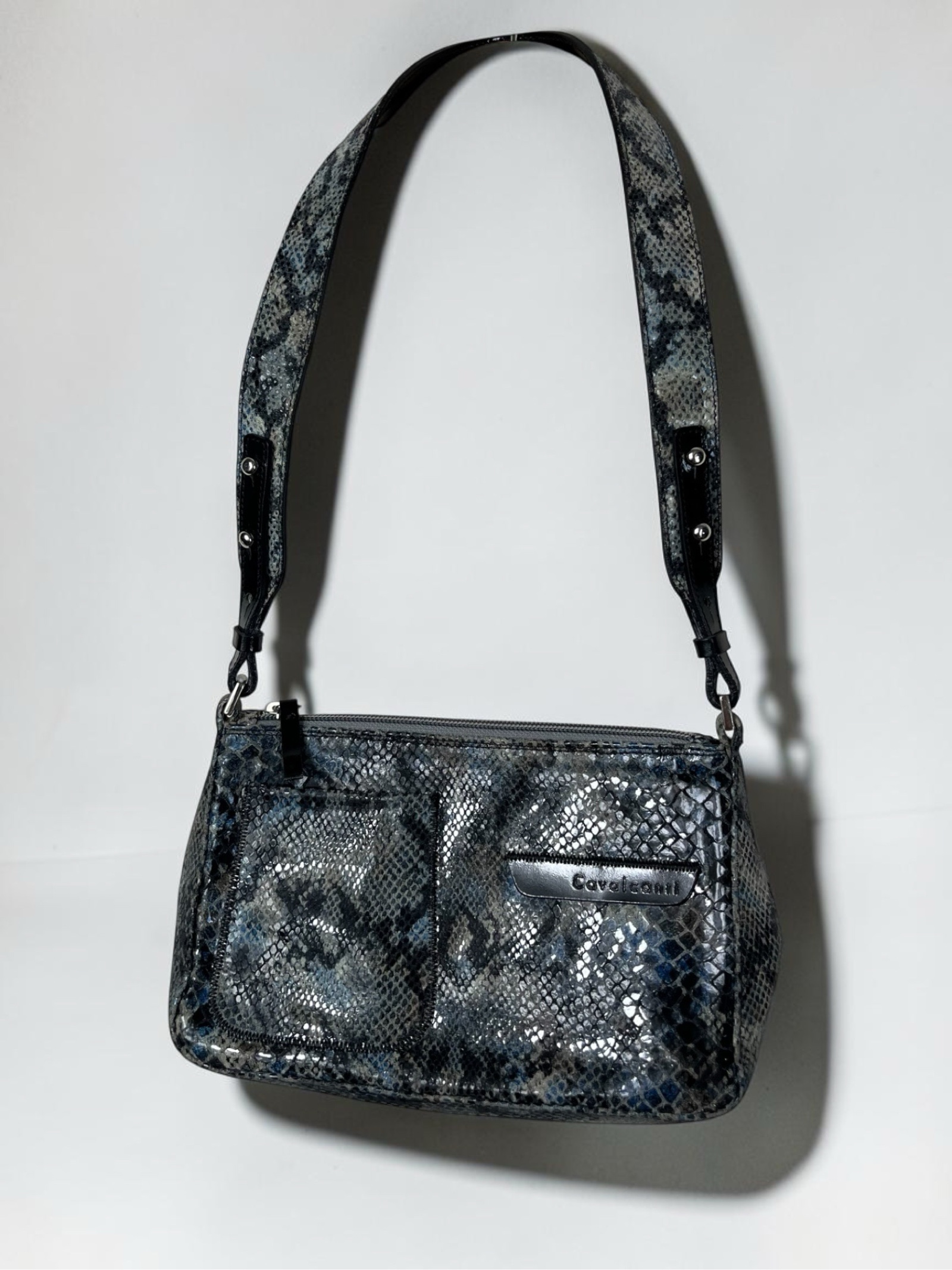 Cavalcanti real Leather mini bag Y2K Schlangenprägung Made in Italy metallic image 3