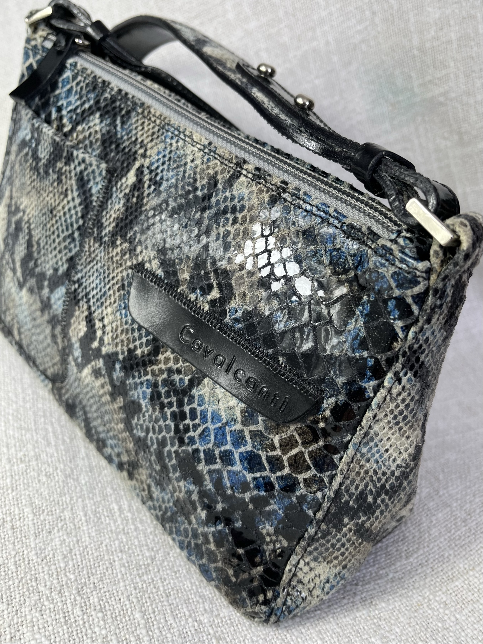 Cavalcanti real Leather mini bag Y2K Schlangenprägung Made in Italy metallic image 6