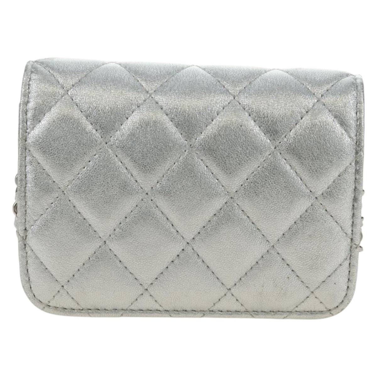 CHANEL Matelasse Chain Shoulder Bag Lamb Skin Silver CC Auth 190674SAM image 2