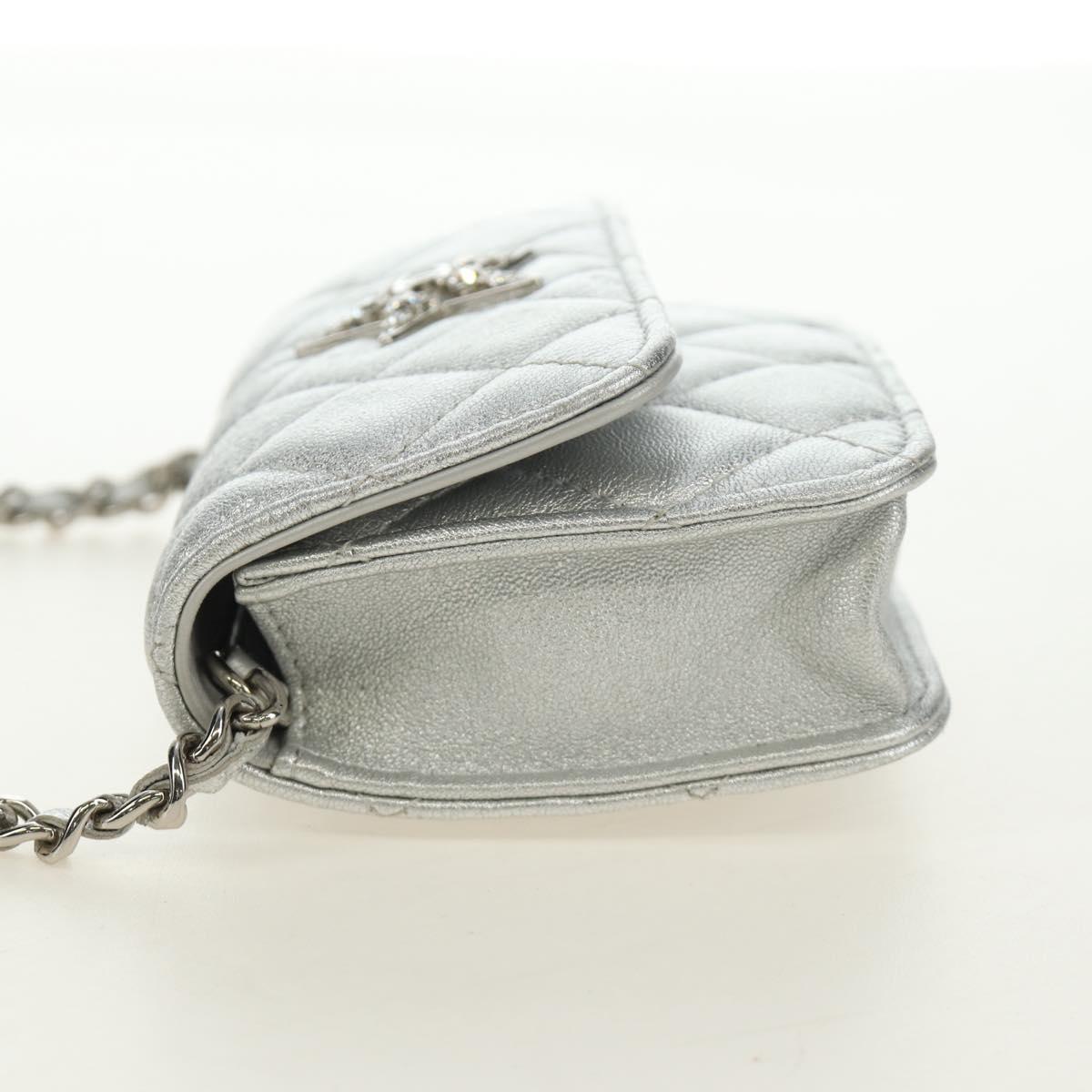 CHANEL Matelasse Chain Shoulder Bag Lamb Skin Silver CC Auth 190674SAM image 3
