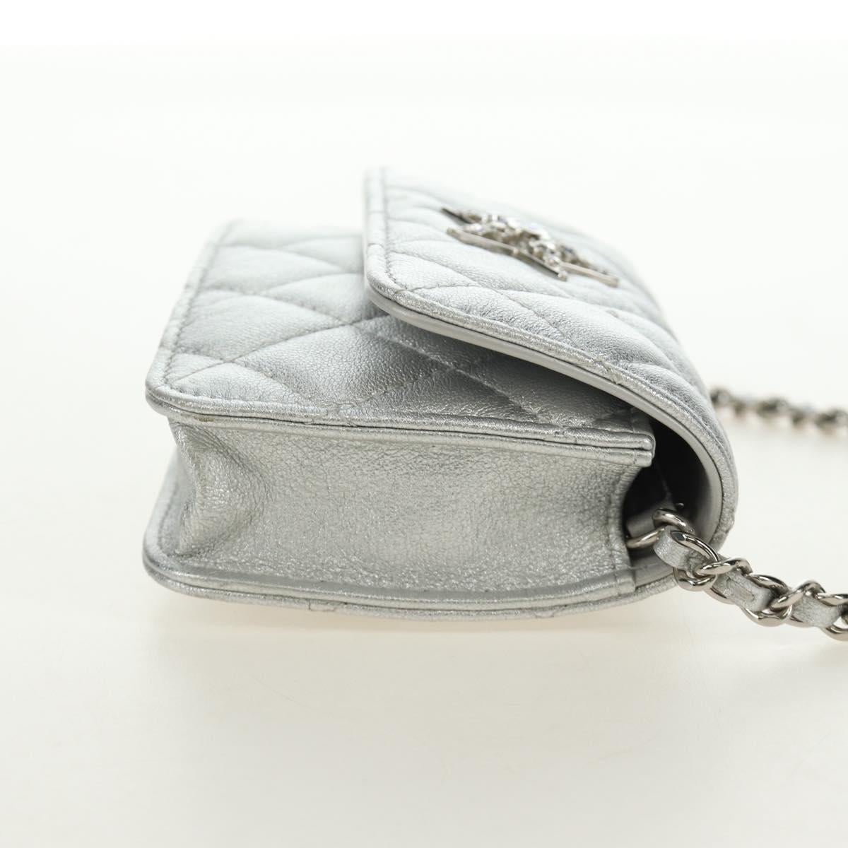 CHANEL Matelasse Chain Shoulder Bag Lamb Skin Silver CC Auth 190674SAM image 4