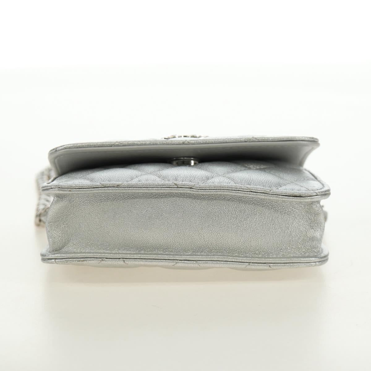 CHANEL Matelasse Chain Shoulder Bag Lamb Skin Silver CC Auth 190674SAM image 5