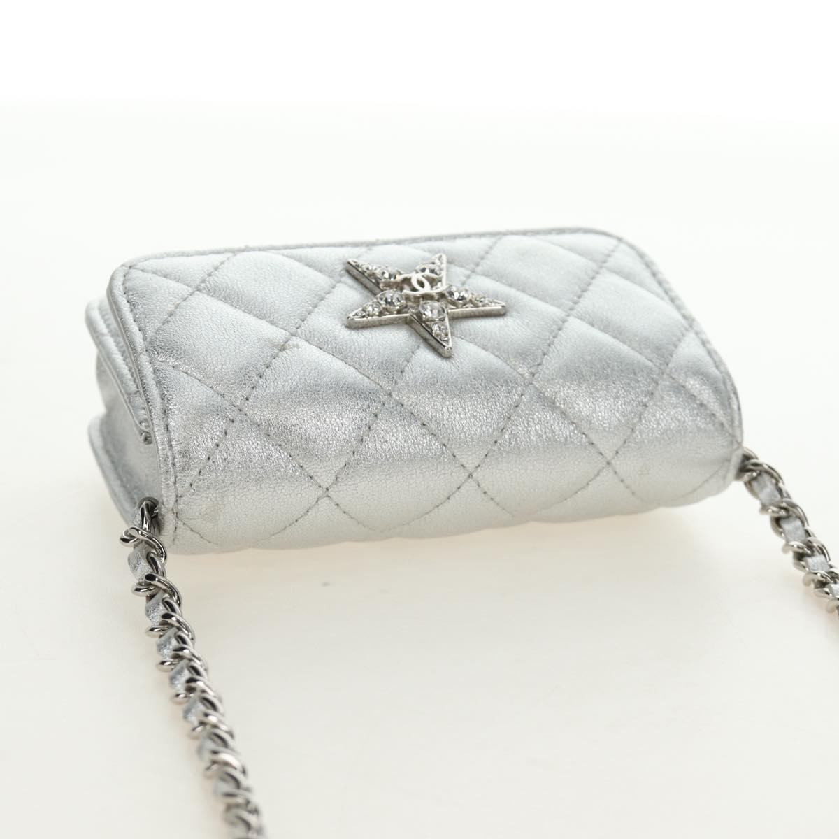 CHANEL Matelasse Chain Shoulder Bag Lamb Skin Silver CC Auth 190674SAM image 6