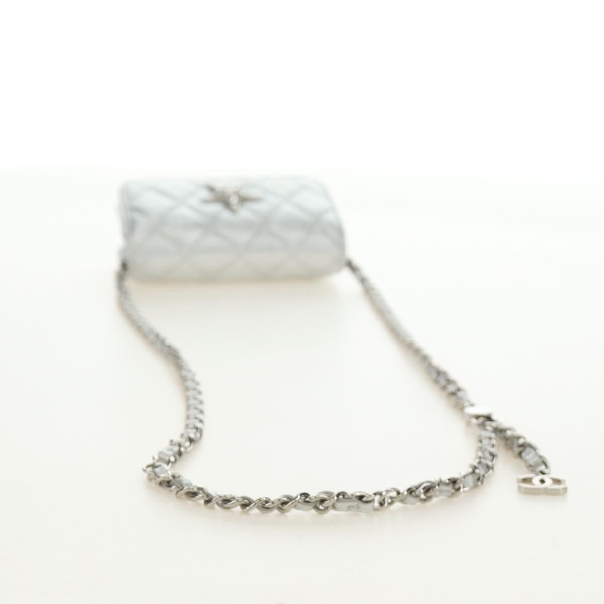 CHANEL Matelasse Chain Shoulder Bag Lamb Skin Silver CC Auth 190674SAM image 7