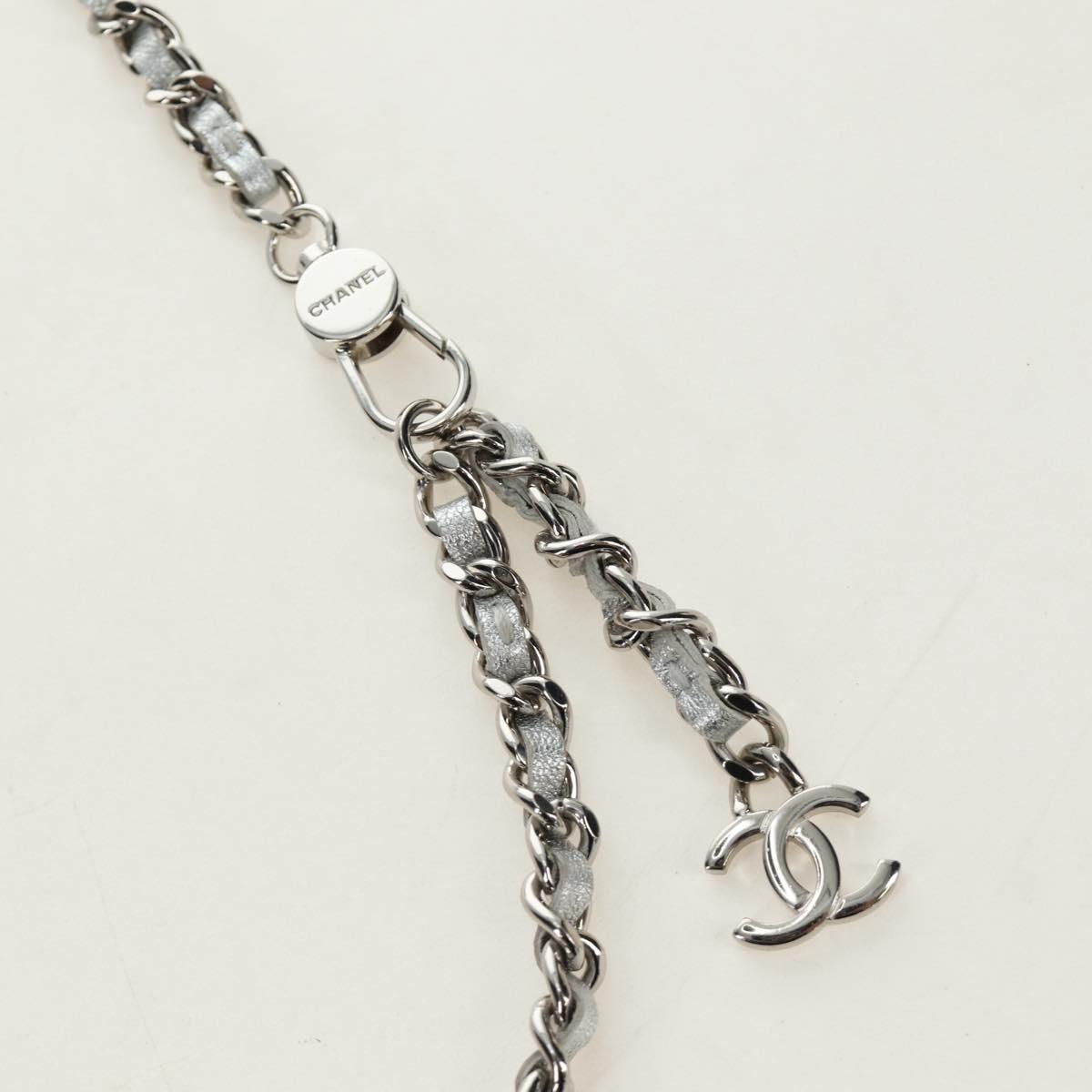 CHANEL Matelasse Chain Shoulder Bag Lamb Skin Silver CC Auth 190674SAM image 9
