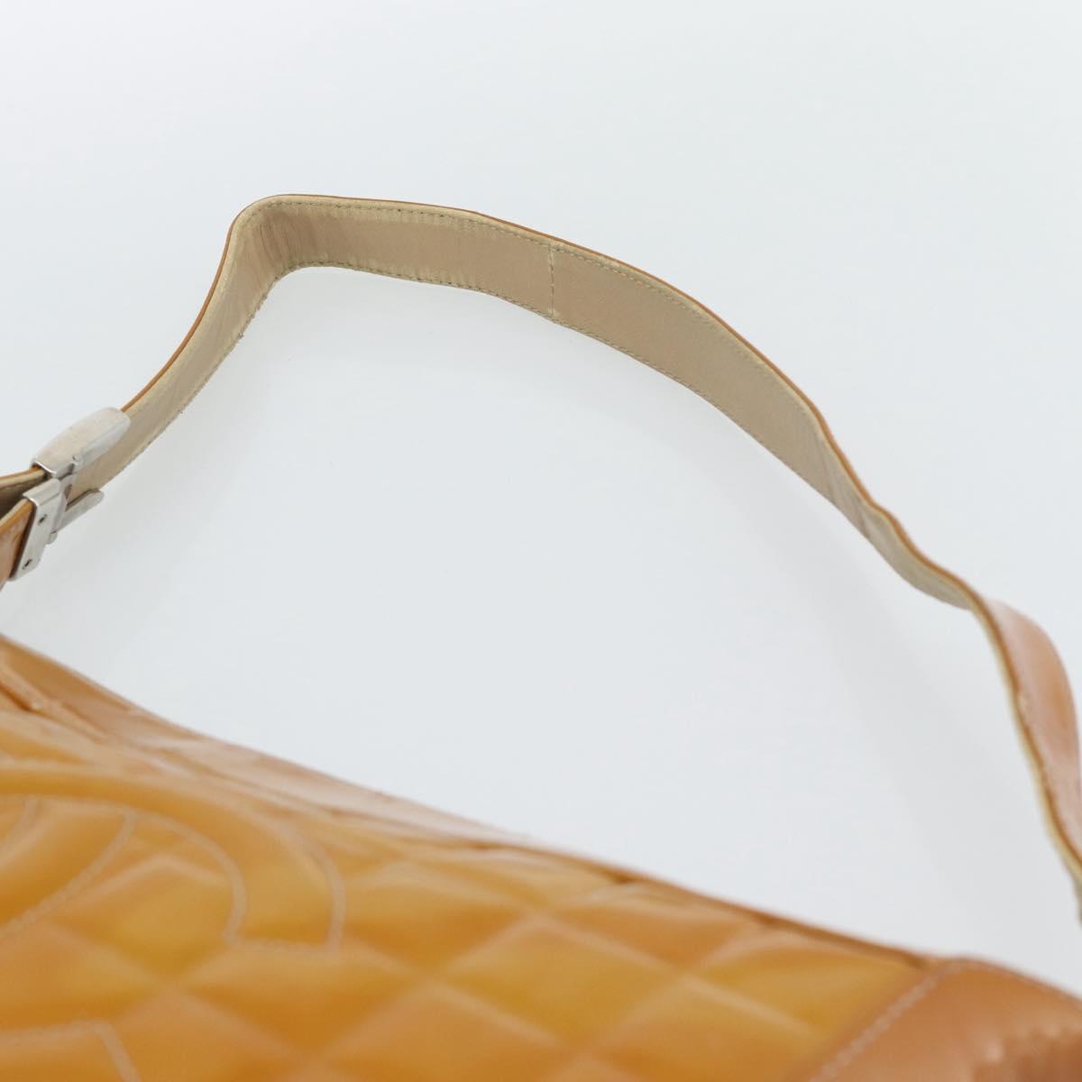 CHANEL Choco Bar Line Shoulder Bag Patent Leather Brown Silver CC Auth mr2768 image 8