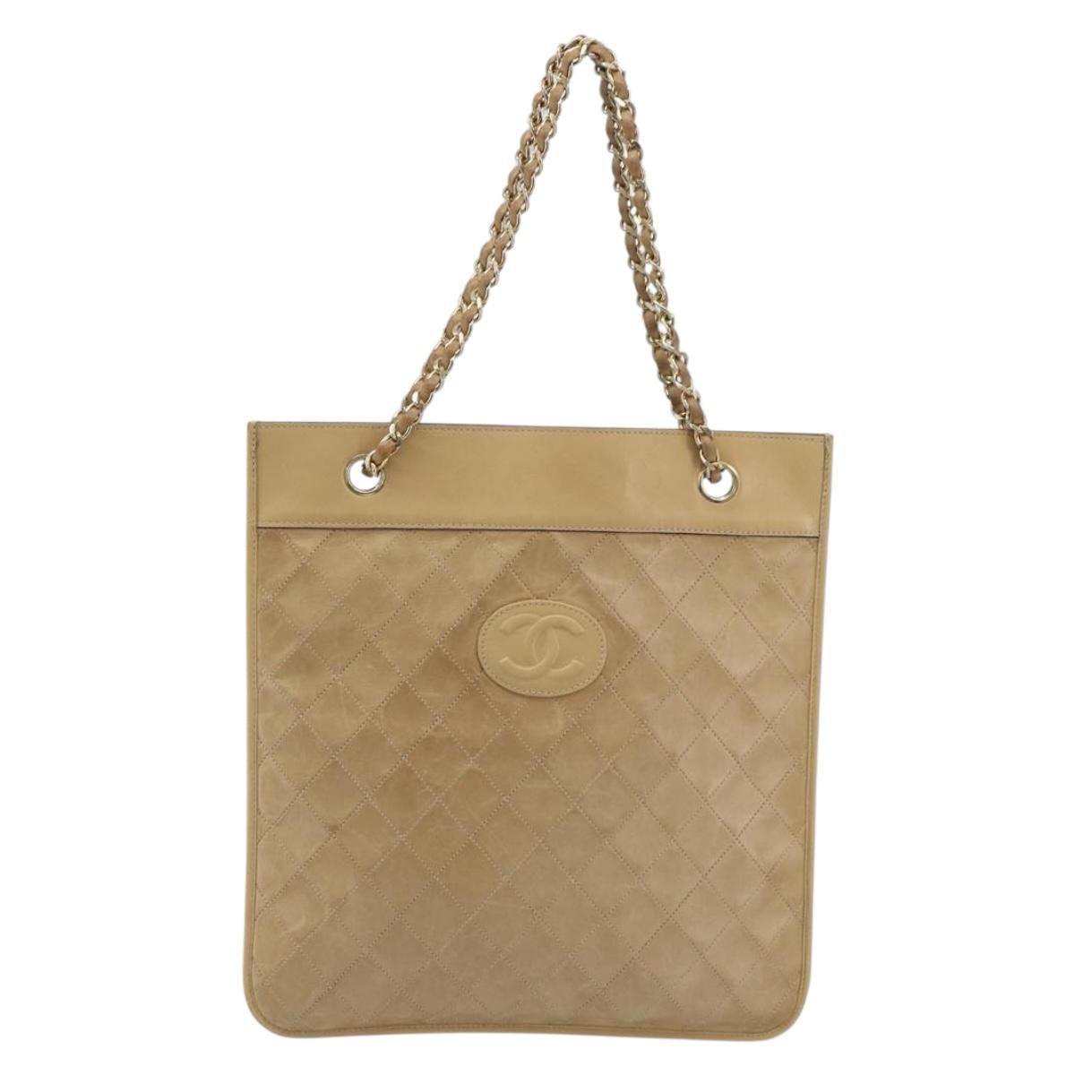 CHANEL Matelasse Chain Shoulder Bag Lamb Skin Beige Gold CC Auth 190888 image 2