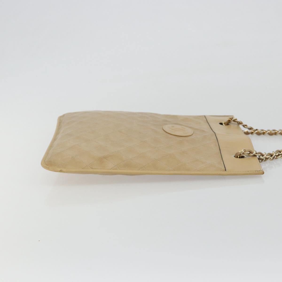 CHANEL Matelasse Chain Shoulder Bag Lamb Skin Beige Gold CC Auth 190888 image 4