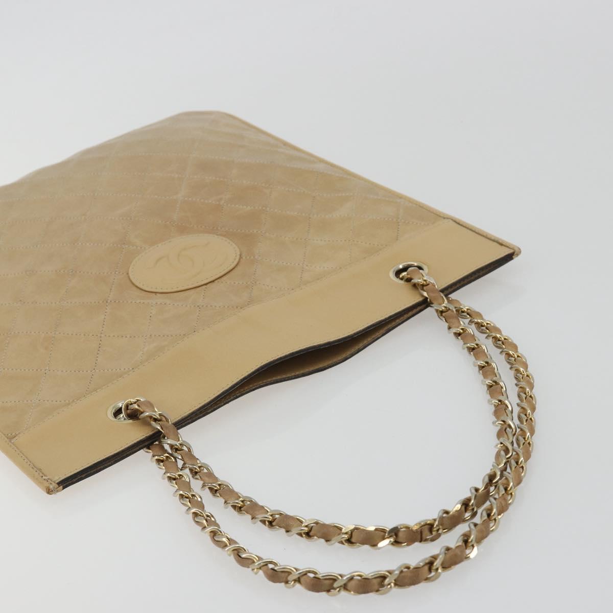 CHANEL Matelasse Chain Shoulder Bag Lamb Skin Beige Gold CC Auth 190888 image 6