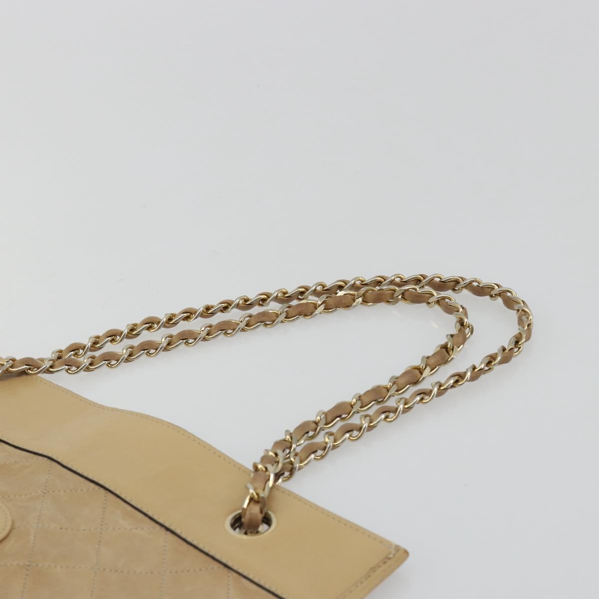 CHANEL Matelasse Chain Shoulder Bag Lamb Skin Beige Gold CC Auth 190888 image 8