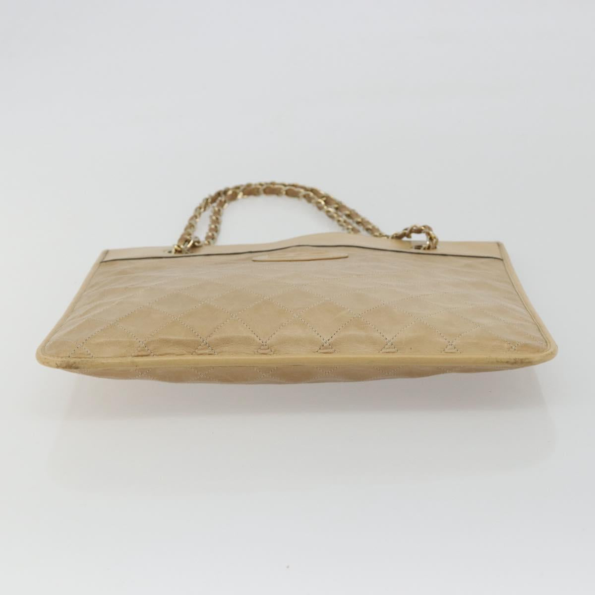 CHANEL Matelasse Chain Shoulder Bag Lamb Skin Beige Gold CC Auth 190888 image 9