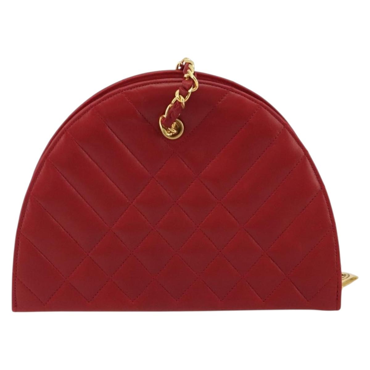 CHANEL Matelasse Chain Shoulder Bag Lamb Skin Red Gold CC Auth 191454V image 3