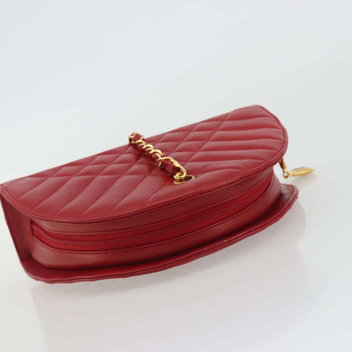 CHANEL Matelasse Chain Shoulder Bag Lamb Skin Red Gold CC Auth 191454V image 6