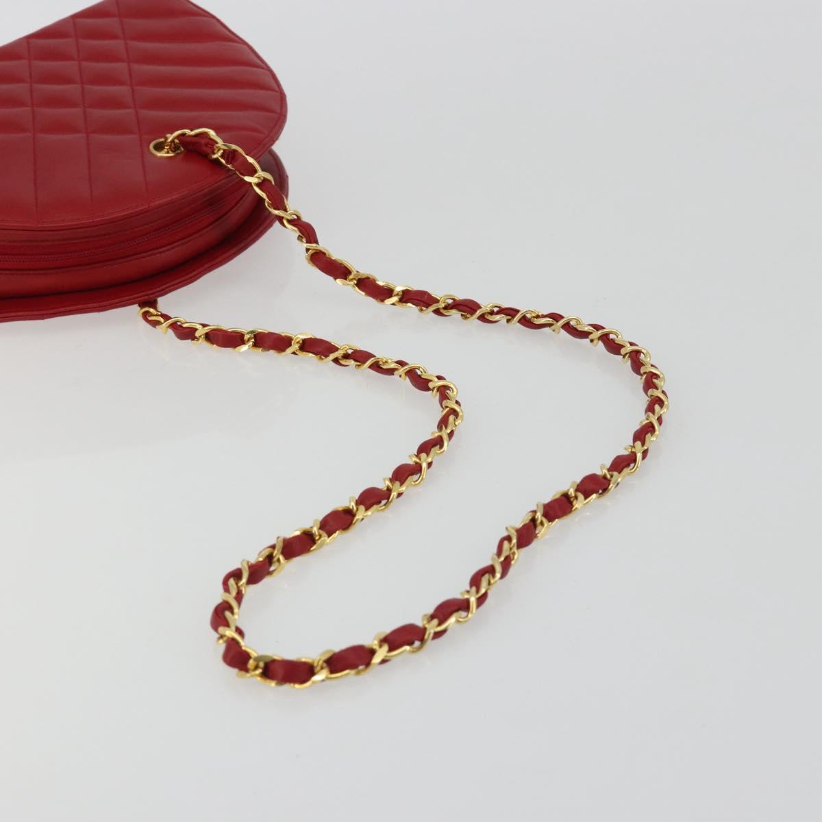 CHANEL Matelasse Chain Shoulder Bag Lamb Skin Red Gold CC Auth 191454V image 7