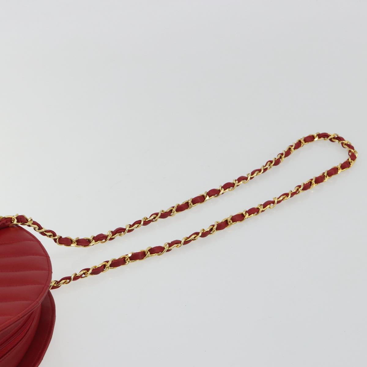 CHANEL Matelasse Chain Shoulder Bag Lamb Skin Red Gold CC Auth 191454V image 8