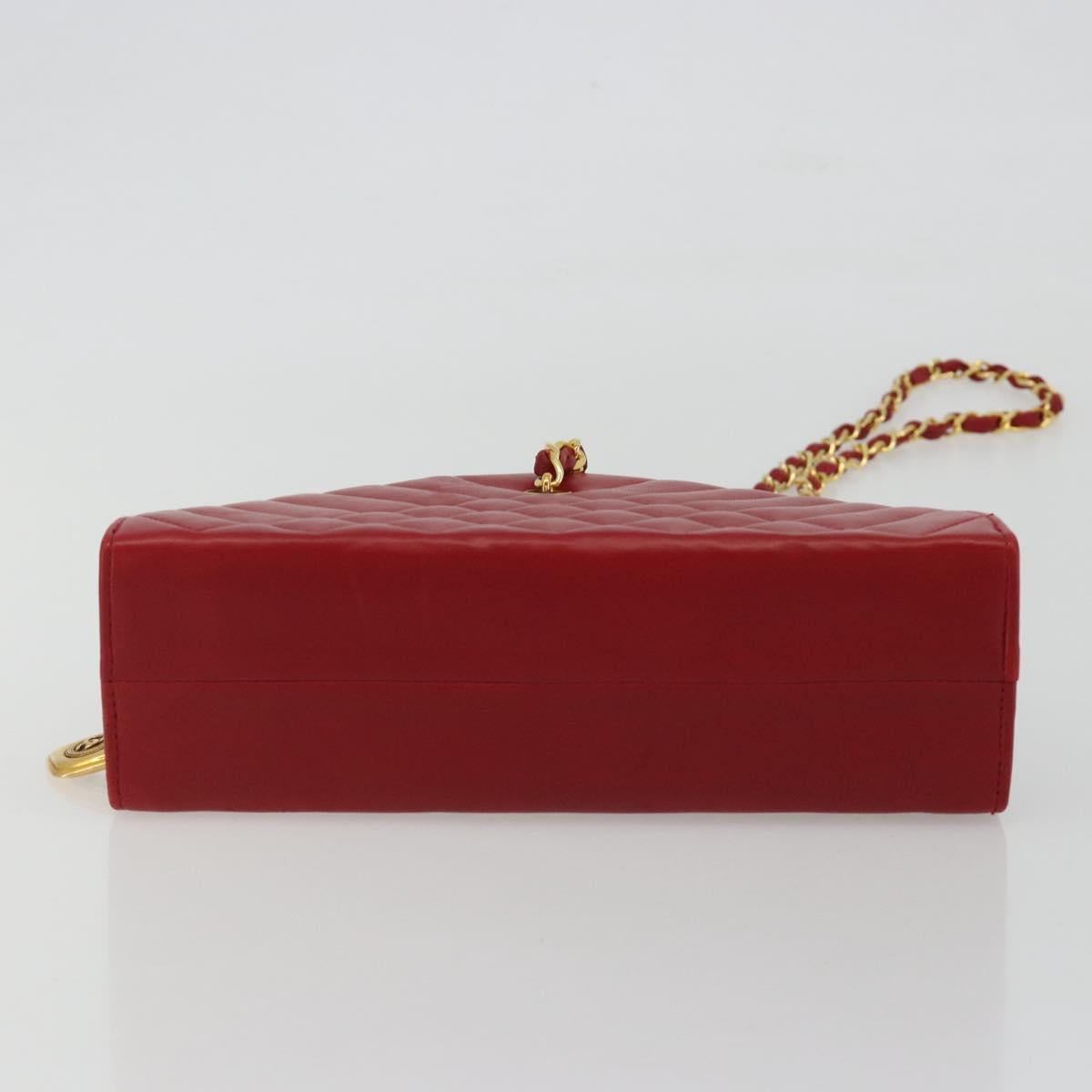 CHANEL Matelasse Chain Shoulder Bag Lamb Skin Red Gold CC Auth 191454V image 9