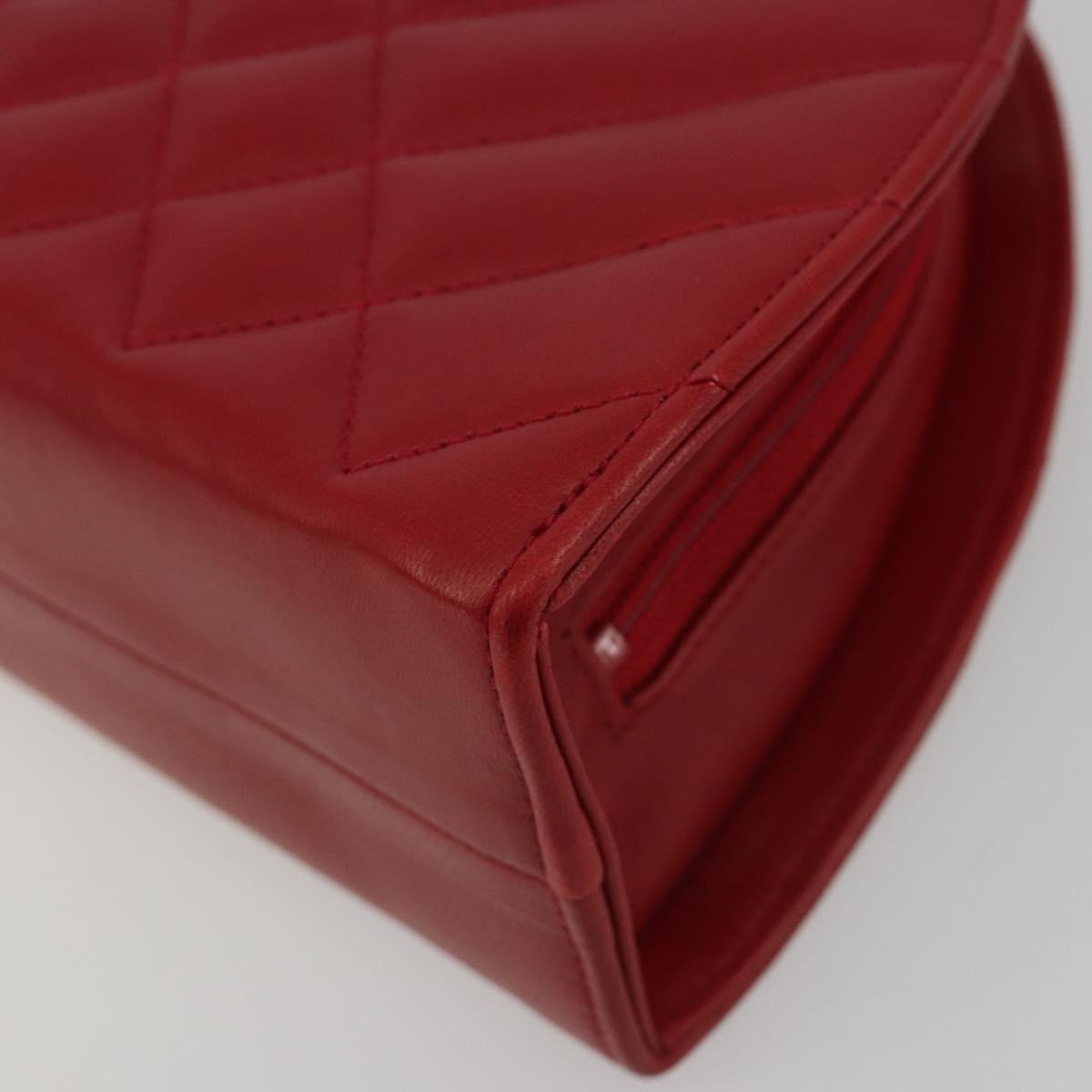 CHANEL Matelasse Chain Shoulder Bag Lamb Skin Red Gold CC Auth 191454V image 10