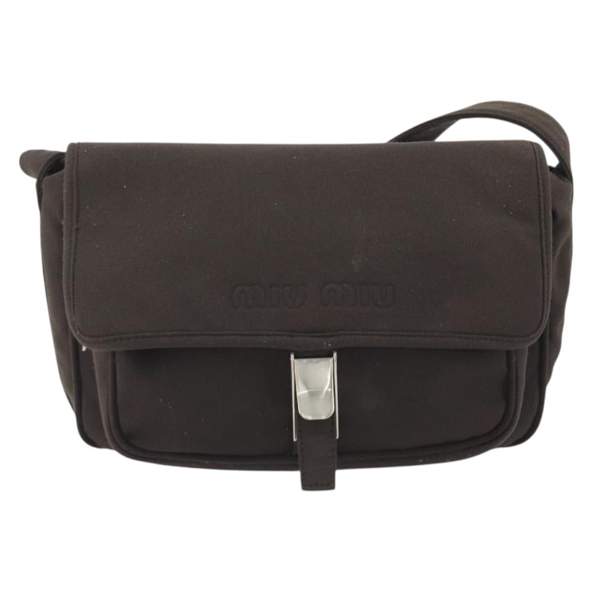Miu Miu Shoulder Bag Cotton Jersey Brown Silver Auth 191297A image 2