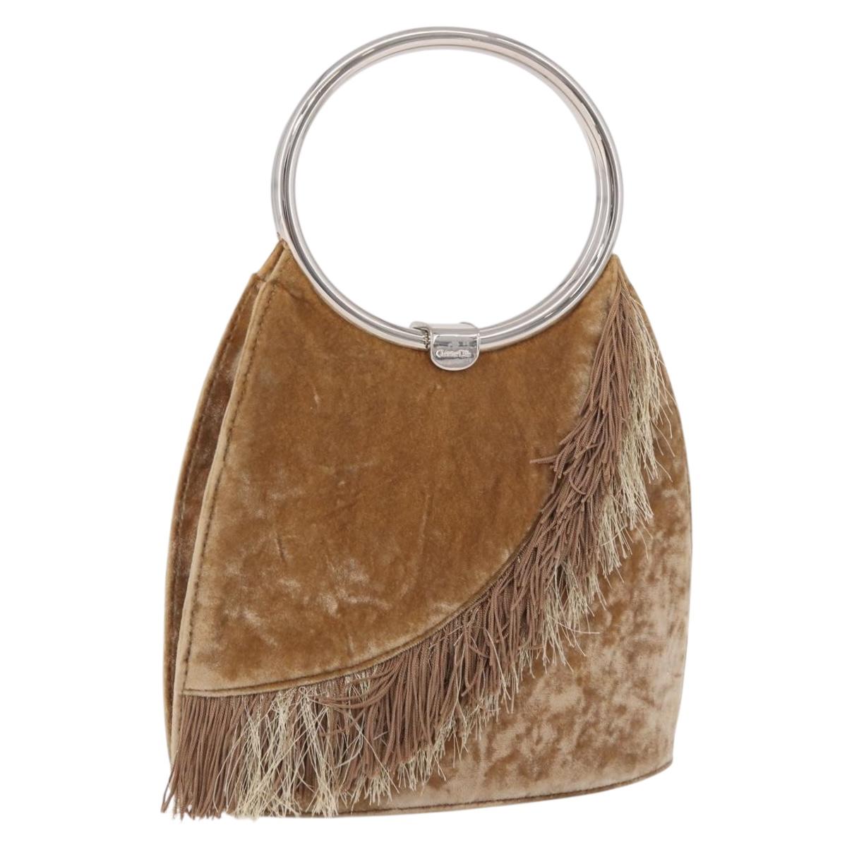 Christian Dior Hand Bag Velor Brown Silver Auth 191459A