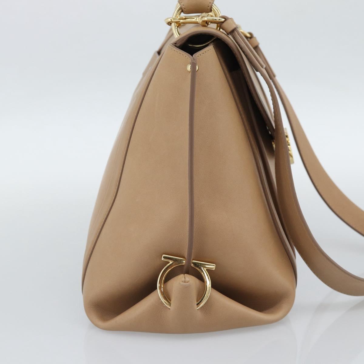 Salvatore Ferragamo Gancini Hand Bag Leather 2way Beige Gold Auth 190640 image 4