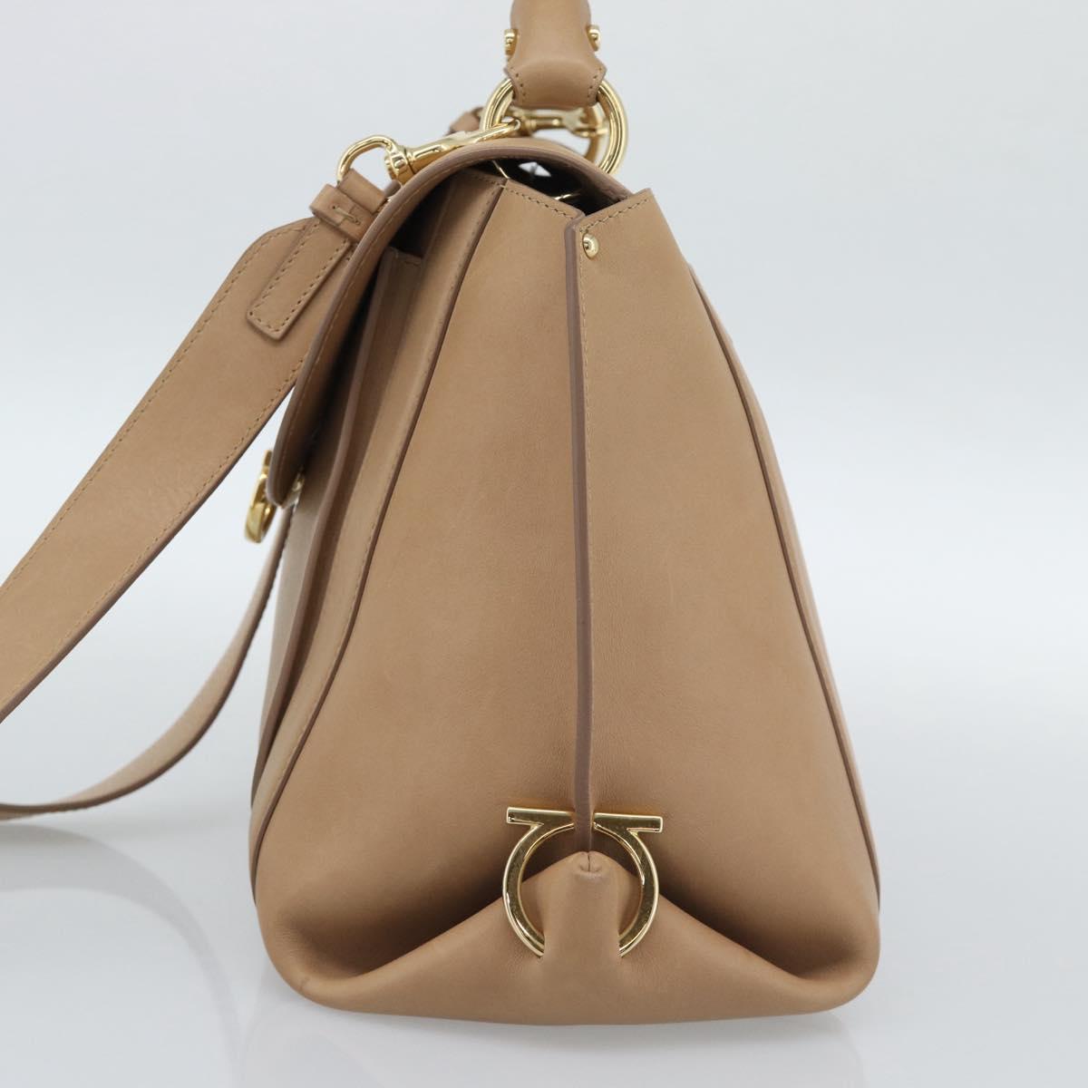 Salvatore Ferragamo Gancini Hand Bag Leather 2way Beige Gold Auth 190640 image 5
