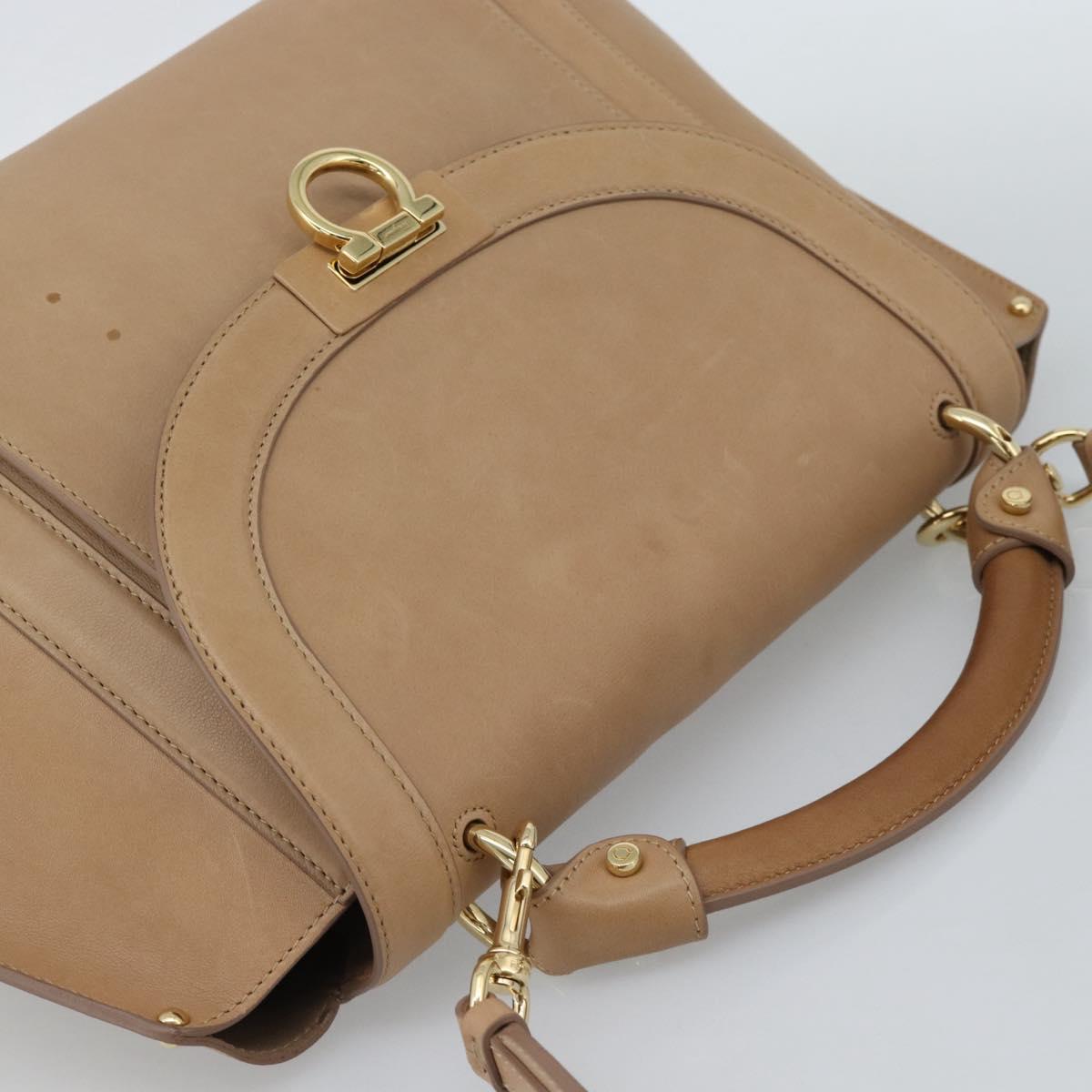 Salvatore Ferragamo Gancini Hand Bag Leather 2way Beige Gold Auth 190640 image 6