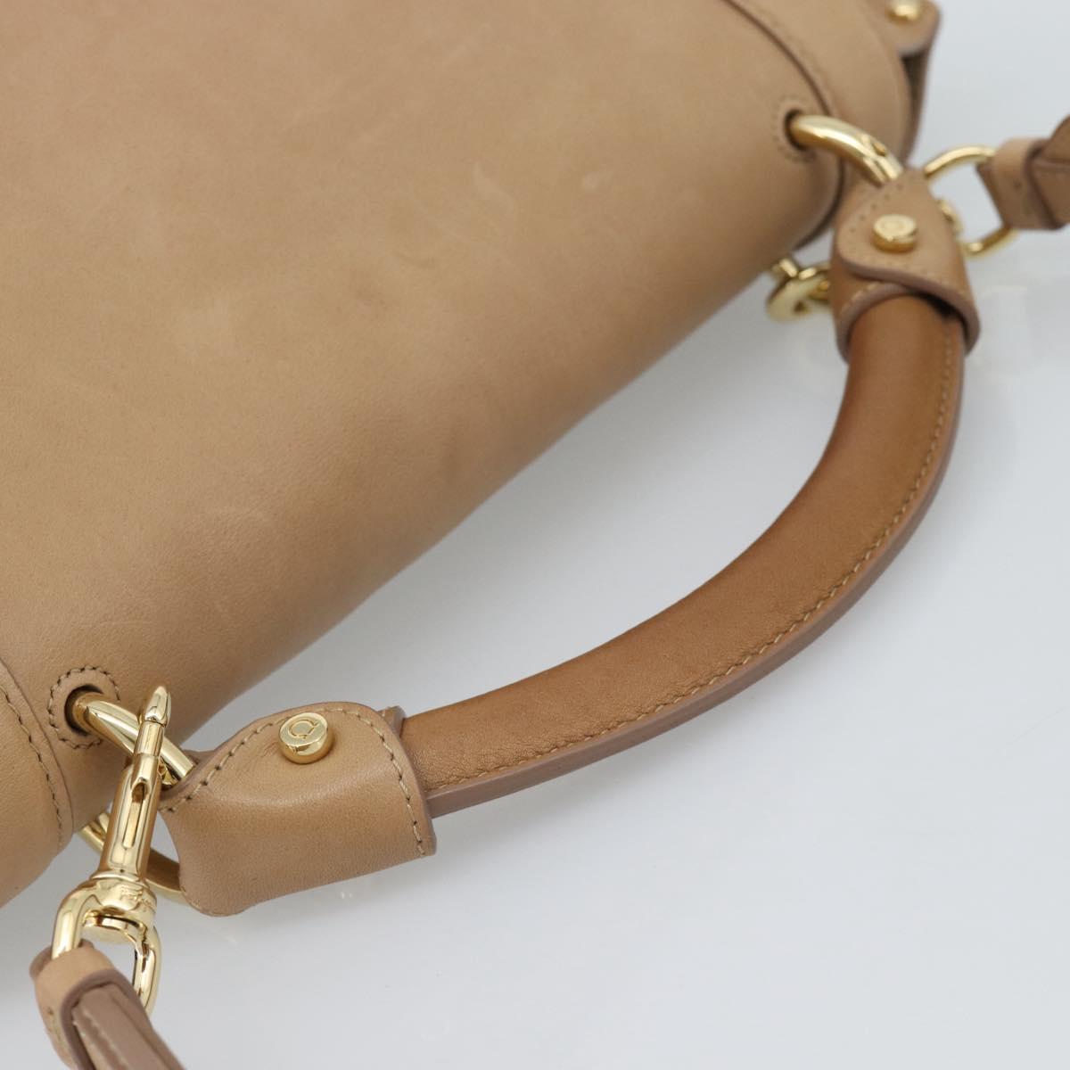 Salvatore Ferragamo Gancini Hand Bag Leather 2way Beige Gold Auth 190640 image 7