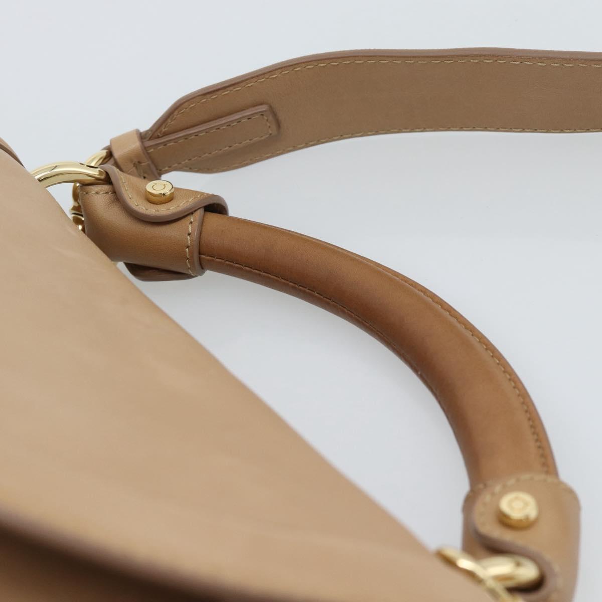 Salvatore Ferragamo Gancini Hand Bag Leather 2way Beige Gold Auth 190640 image 8