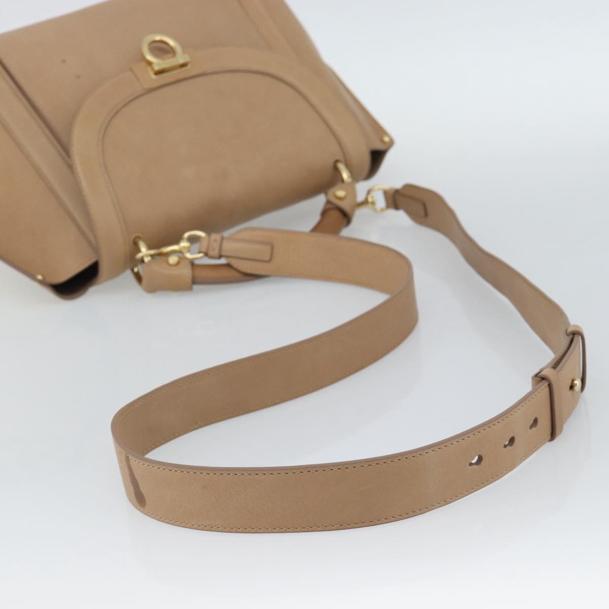 Salvatore Ferragamo Gancini Hand Bag Leather 2way Beige Gold Auth 190640 image 9