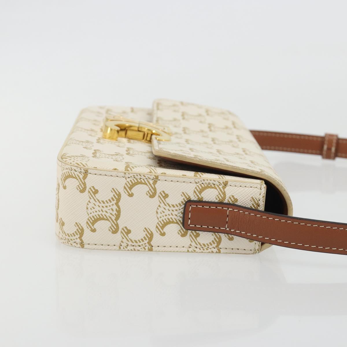 CELINE Triomphe Shoulder Bag Leather White Gold Auth BA13935M image 4