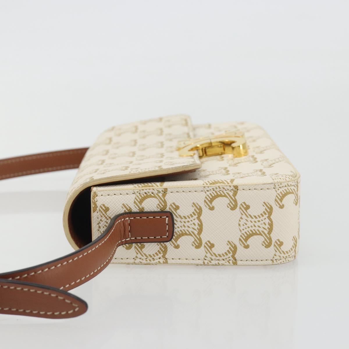 CELINE Triomphe Shoulder Bag Leather White Gold Auth BA13935M image 5