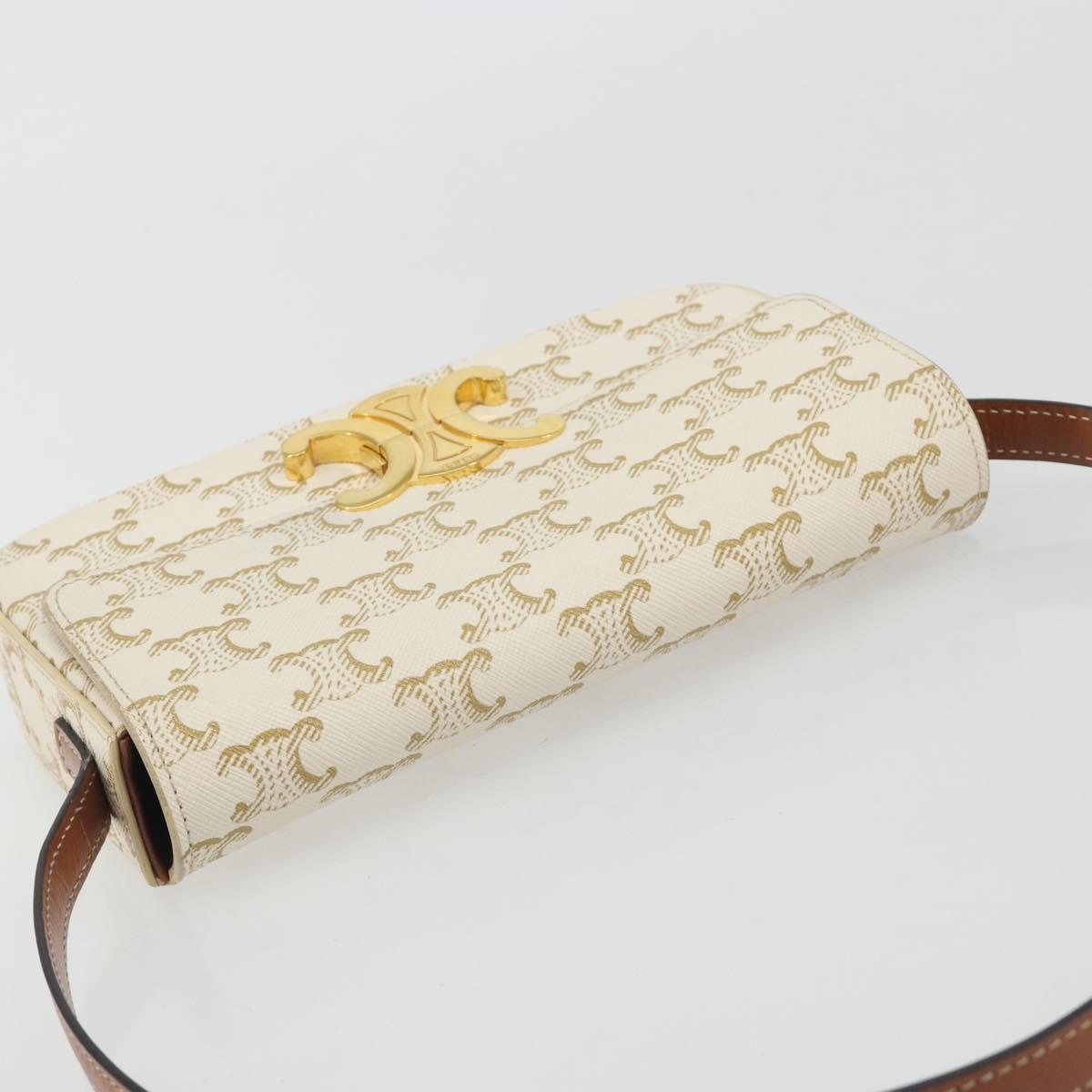 CELINE Triomphe Shoulder Bag Leather White Gold Auth BA13935M image 6