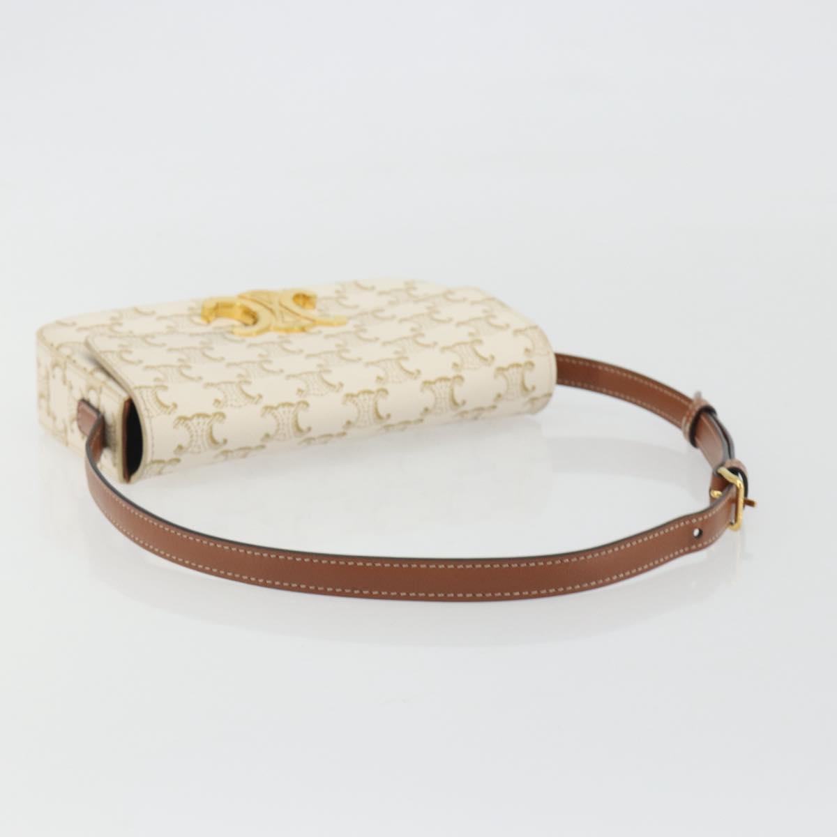 CELINE Triomphe Shoulder Bag Leather White Gold Auth BA13935M image 7