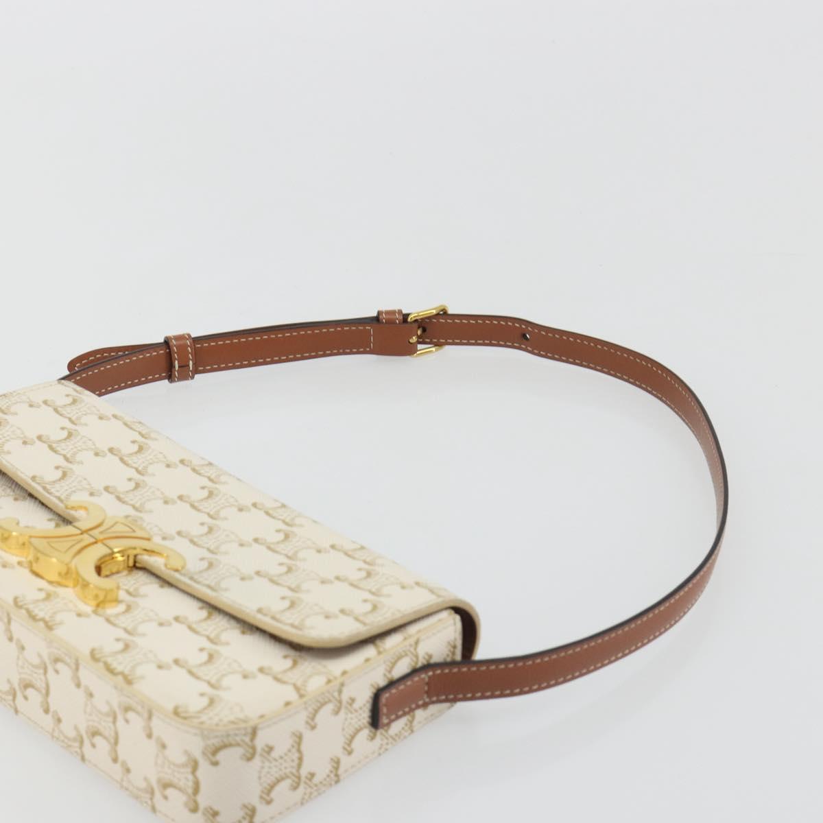 CELINE Triomphe Shoulder Bag Leather White Gold Auth BA13935M image 8