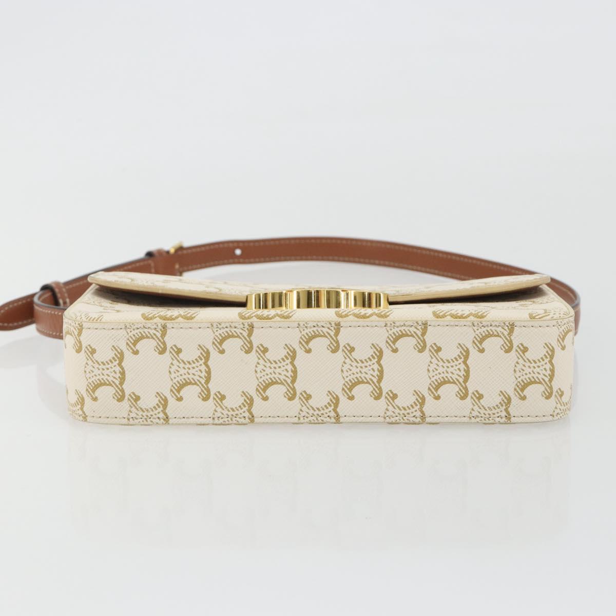CELINE Triomphe Shoulder Bag Leather White Gold Auth BA13935M image 10