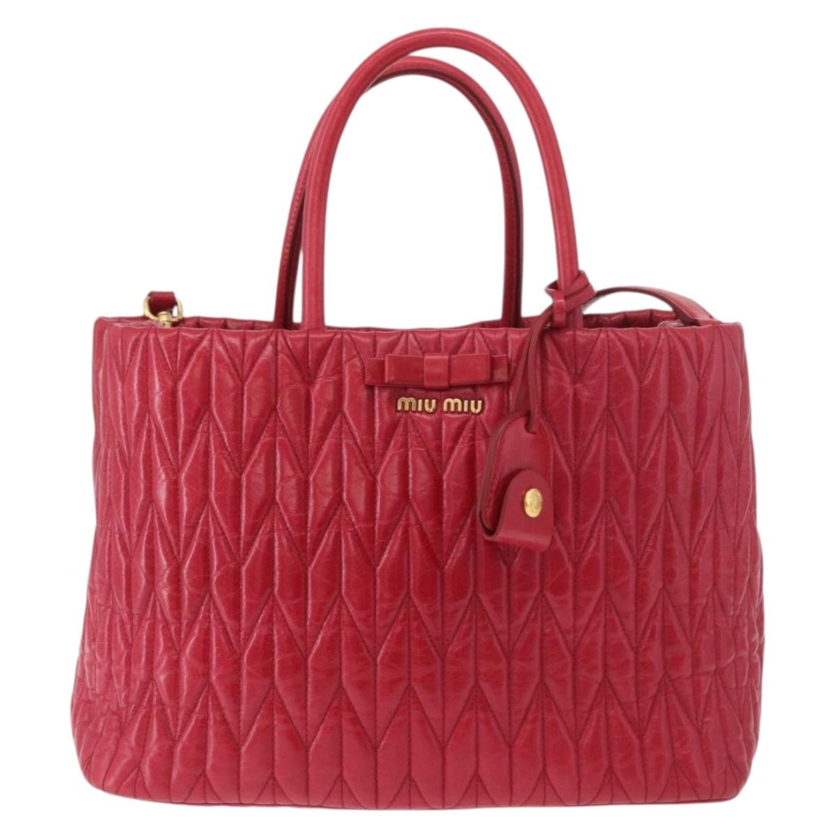 Miu Miu Matelasse Hand Bag Leather 2way Red Gold Auth BA13893V image 2