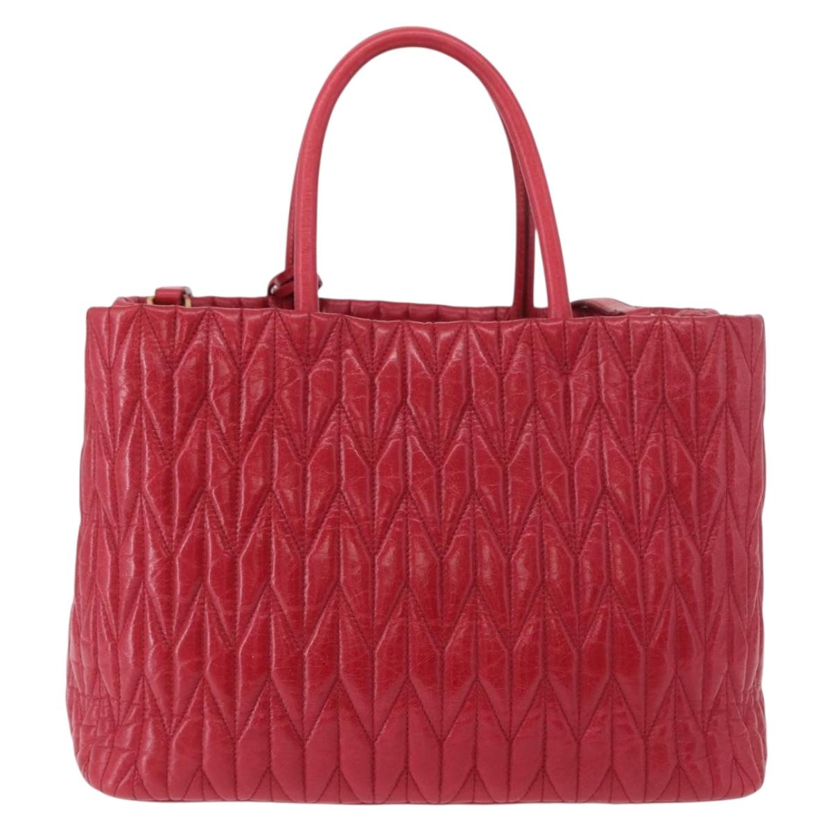 Miu Miu Matelasse Hand Bag Leather 2way Red Gold Auth BA13893V image 3