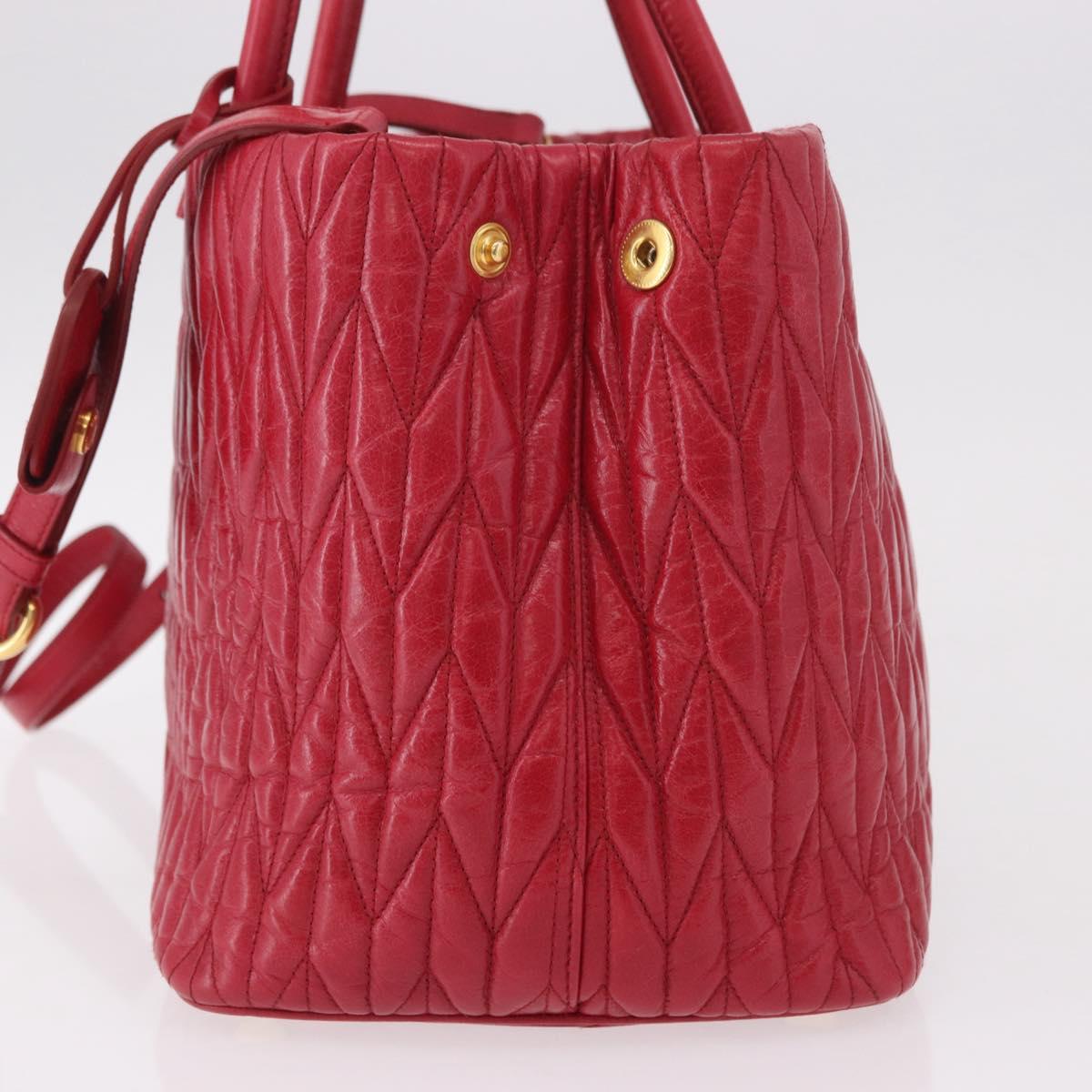 Miu Miu Matelasse Hand Bag Leather 2way Red Gold Auth BA13893V image 4