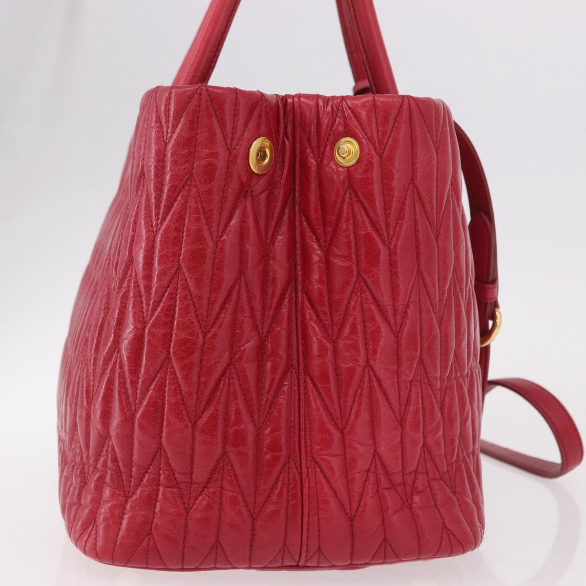 Miu Miu Matelasse Hand Bag Leather 2way Red Gold Auth BA13893V image 5